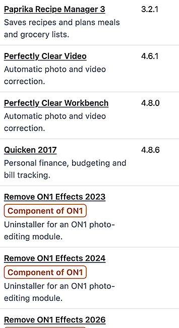Underlined app names link to the developer's site